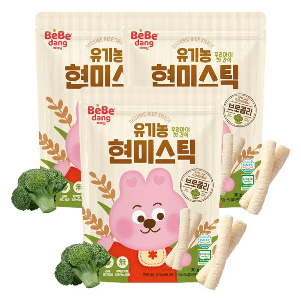 Combo 3 Bánh Gạo Lứt Hữu Cơ Bebedang Hình Que Vị Bông Cải Xanh