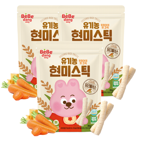 Combo 3 Bánh Gạo Lứt Hữu Cơ Bebedang Hình Que Vị Cà Rốt