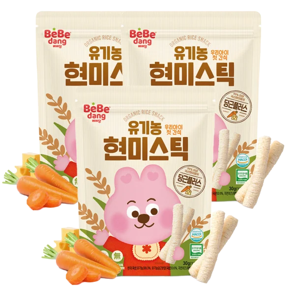 Combo 3 Bánh Gạo Lứt Hữu Cơ Bebedang Hình Que Vị Cà Rốt