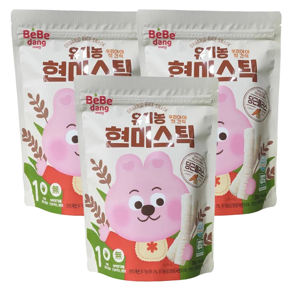 Combo 3 Bánh gạo lứt hữu cơ Bebedang phô mai cà rốt hình que