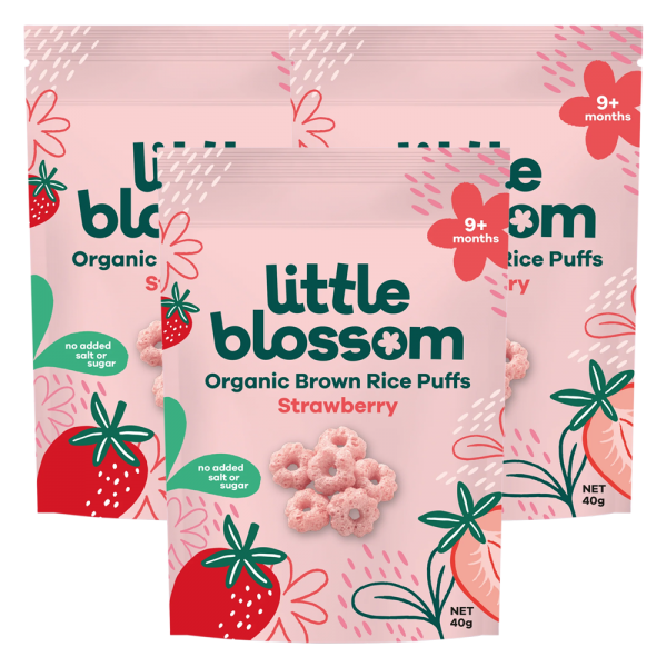 Combo 3 Bánh Puffs Gạo Lứt Hữu Cơ Little Blossom Vị Dâu