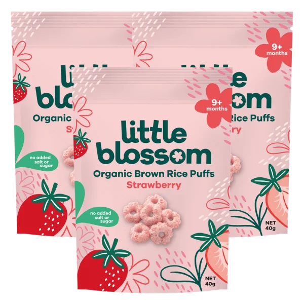 Combo 3 Bánh Puffs Gạo Lứt Hữu Cơ Little Blossom Vị Dâu