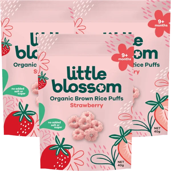 Combo 3 Bánh Puffs Gạo Lứt Hữu Cơ Little Blossom Vị Dâu