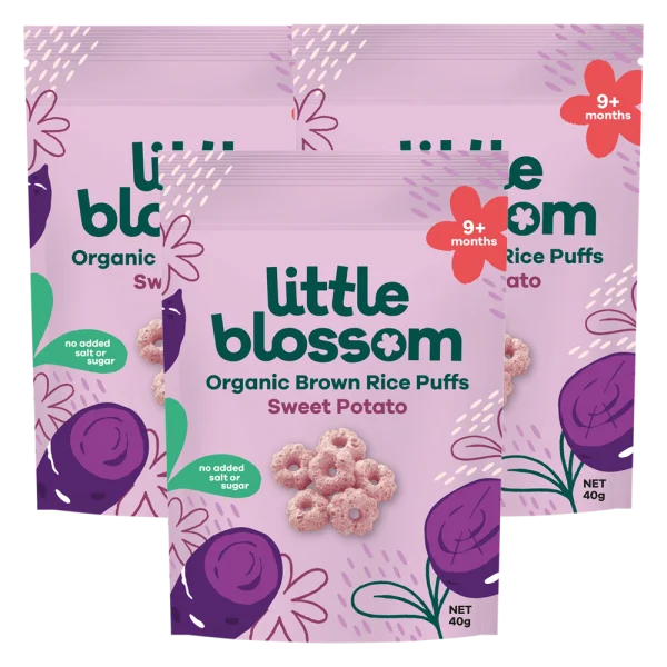 Combo 3 Bánh Puffs Gạo Lứt Hữu Cơ Little Blossom Vị Khoai Lang Tím