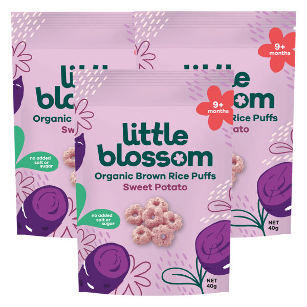 Combo 3 Bánh Puffs Gạo Lứt Hữu Cơ Little Blossom Vị Khoai Lang Tím