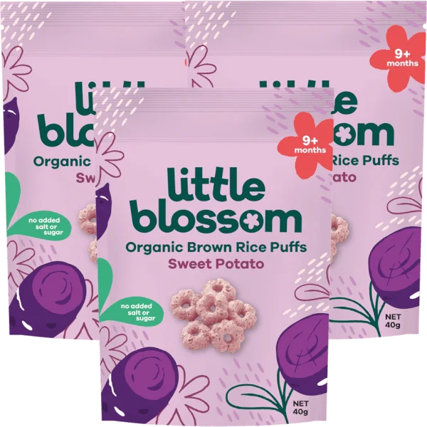 Combo 3 Bánh Puffs Gạo Lứt Hữu Cơ Little Blossom Vị Khoai Lang Tím