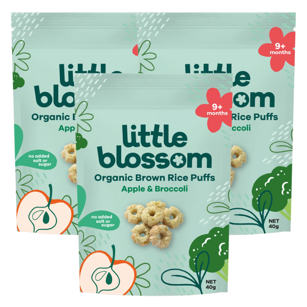 Combo 3 Bánh Puffs Gạo Lứt Hữu Cơ Little Blossom Vị Táo Và Bông Cải Xanh