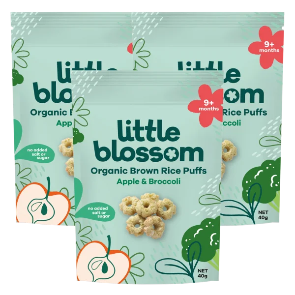 Combo 3 Bánh Puffs Gạo Lứt Hữu Cơ Little Blossom Vị Táo Và Bông Cải Xanh