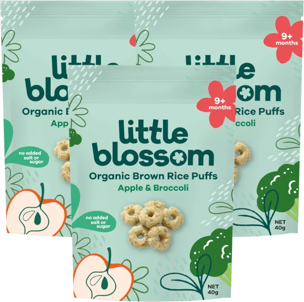 Combo 3 Bánh Puffs Gạo Lứt Hữu Cơ Little Blossom Vị Táo Và Bông Cải Xanh