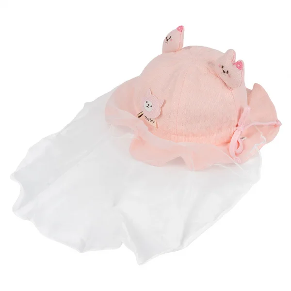 Nón vành tròn khăn voan bé gái 0-12M Animo A2501_MN018 (44cm,Hồng)