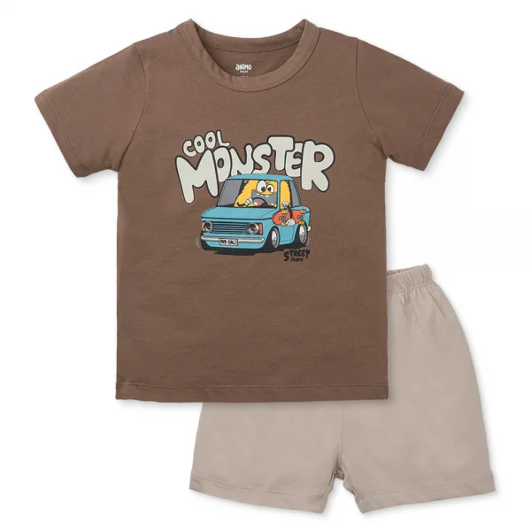 Bộ bé trai ngắn Animo Easy HN0325041 (1-4Y,Nâu-be,DD02)