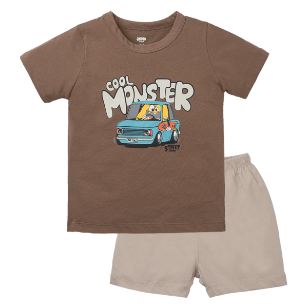 Bộ bé trai ngắn Animo Easy HN0325041 (1-4Y,Nâu-be,DD02)