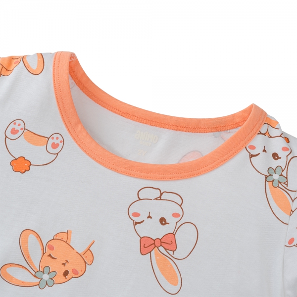 Bộ bé gái ngắn Animo Easy LU0625016 (1-4Y,Trắng-hồng,TT02)