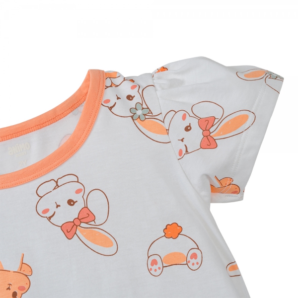 Bộ bé gái ngắn Animo Easy LU0625016 (1-4Y,Trắng-hồng,TT02)