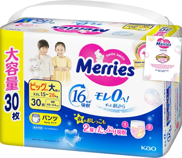 Tã quần Merries Ultra Jumbo (XXL, 15-28kg, 30 miếng)