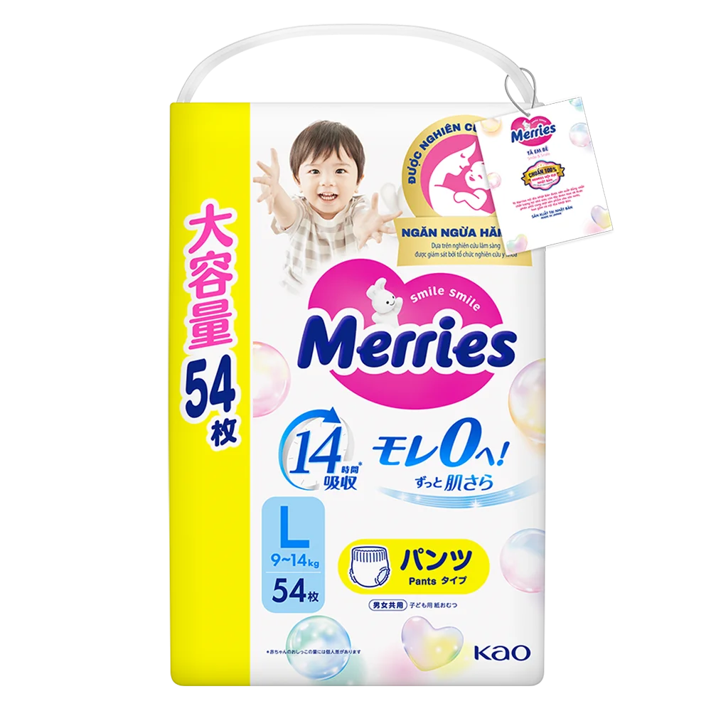 Tã quần Merries Ultra Jumbo (L, 9-14kg, 54 miếng)