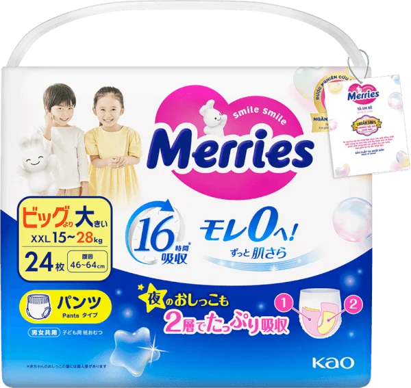 Tã quần Merries (XXL, 15-28kg, 24 miếng)