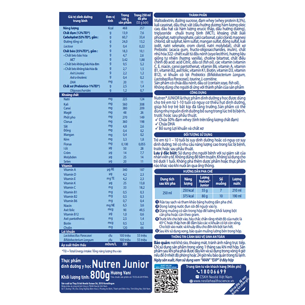 Thực phẩm dinh dưỡng y học Nutren JUNIOR 800g (1-10 tuổi) (giao bao bì ngẫu nhiên)