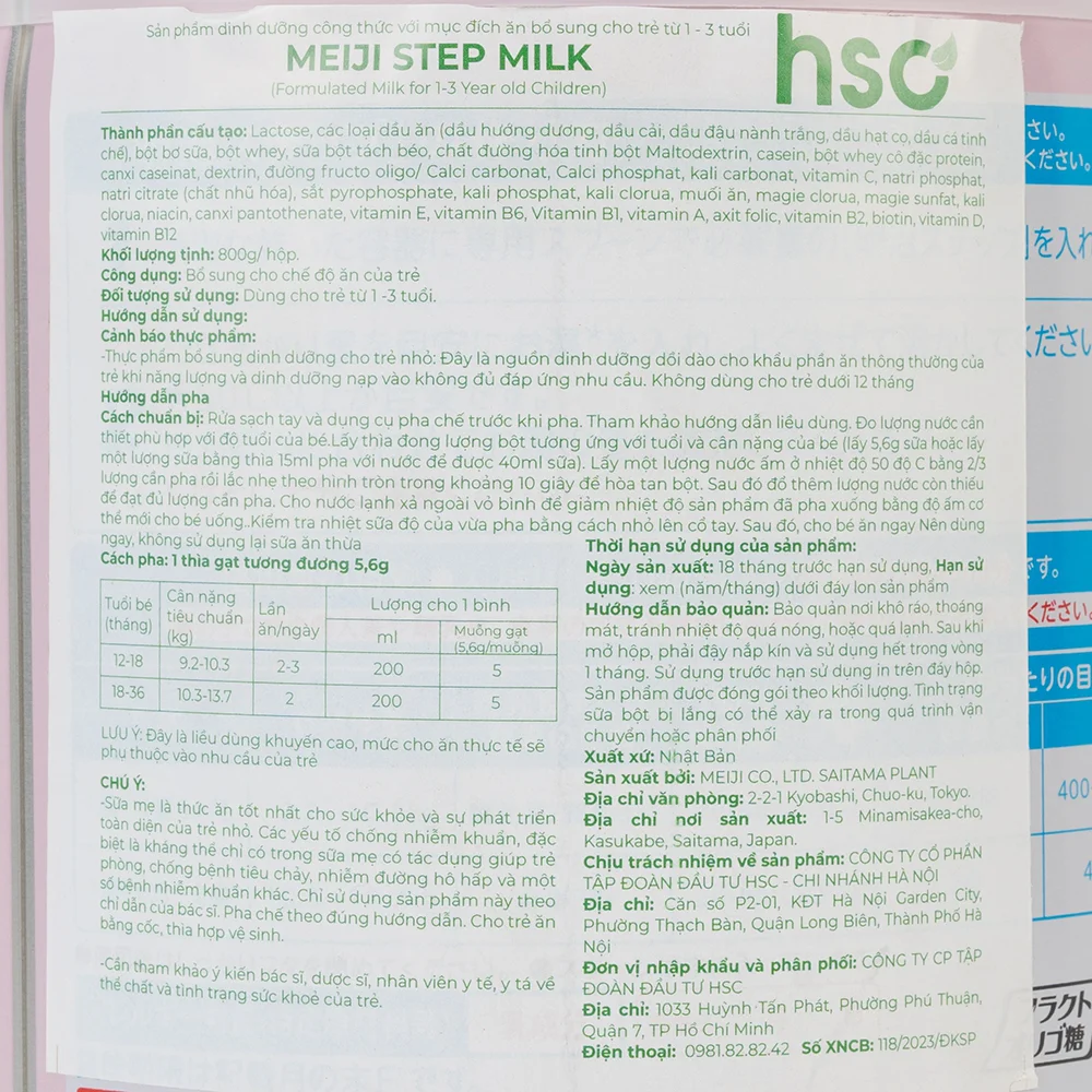 Sữa Meiji nội địa Nhật Step Milk, 1 - 3 tuổi, 800G (Giao bao bì ngẫu nhiên)