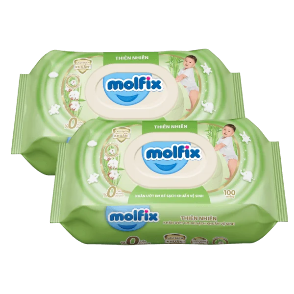 Combo 2 khăn ướt em bé sạch khuẩn vệ sinh Molfix 100 miếng