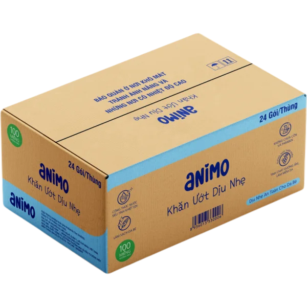 Thùng Khăn Ướt Dịu Nhẹ Animo không mùi (100 tờ)