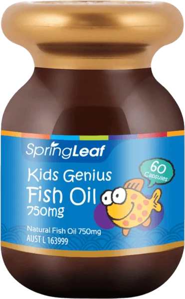 Thực Phẩm Bảo Vệ Sức Khỏe: SpringLeaf Dầu Cá Cho Bé Kids Genius Fish Oil 750mg 60 Viên