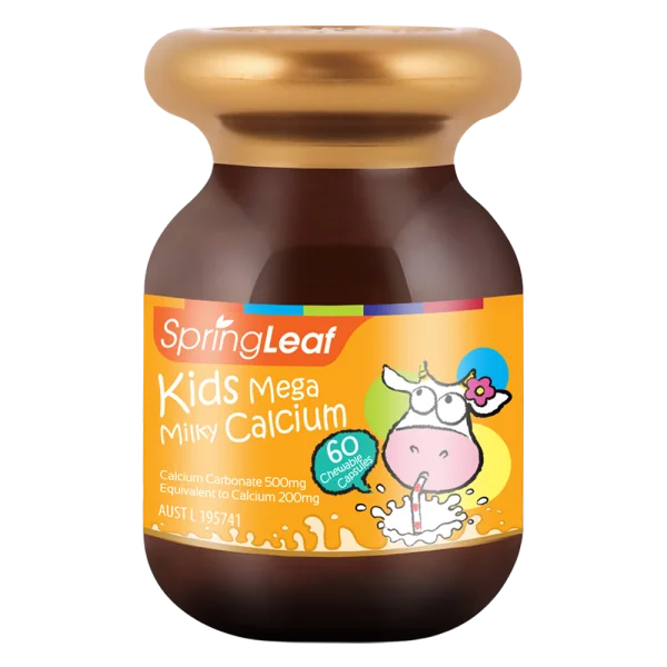 Thực Phẩm Bảo Vệ Sức Khỏe: SpringLeaf Hỗ Trợ Canxi Cho Bé Kids Mega Milky Calcium 60 Viên