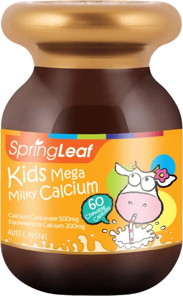 Thực Phẩm Bảo Vệ Sức Khỏe: SpringLeaf Hỗ Trợ Canxi Cho Bé Kids Mega Milky Calcium 60 Viên
