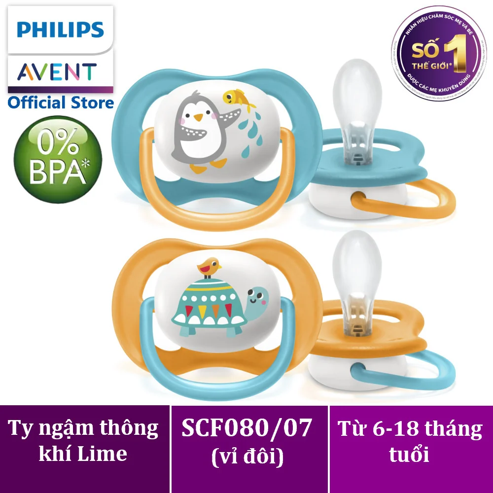 Ty ngậm Philips Avent ultra air hình thú 6-18M (SCF080/07, vỉ đôi)