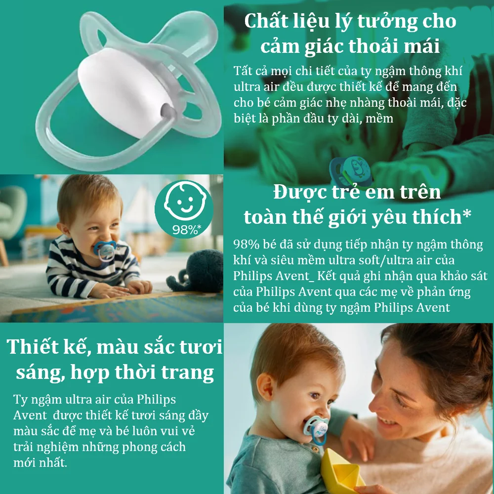 Ty ngậm Philips Avent ultra air hình thú 6-18M (SCF080/07, vỉ đôi)