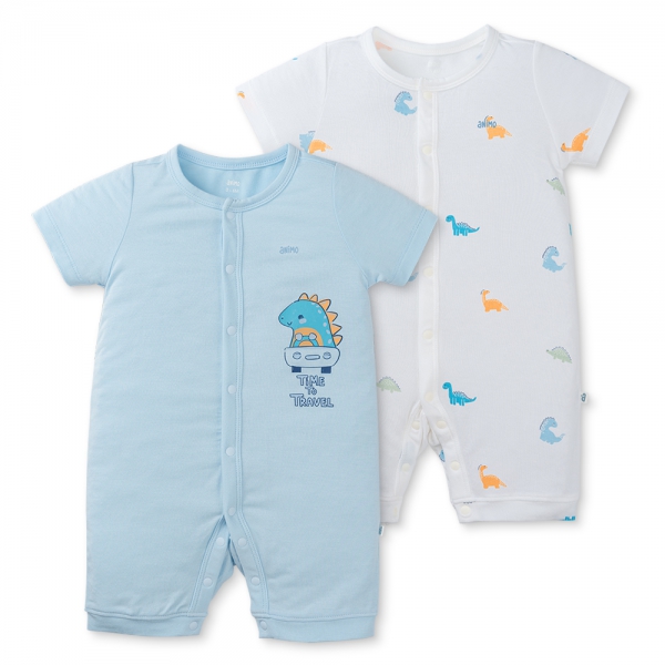 Set 2 Bodysuit modal kháng khuẩn đùi Animo VD0225019 (0-12M,Xanh-trắng,TT06)