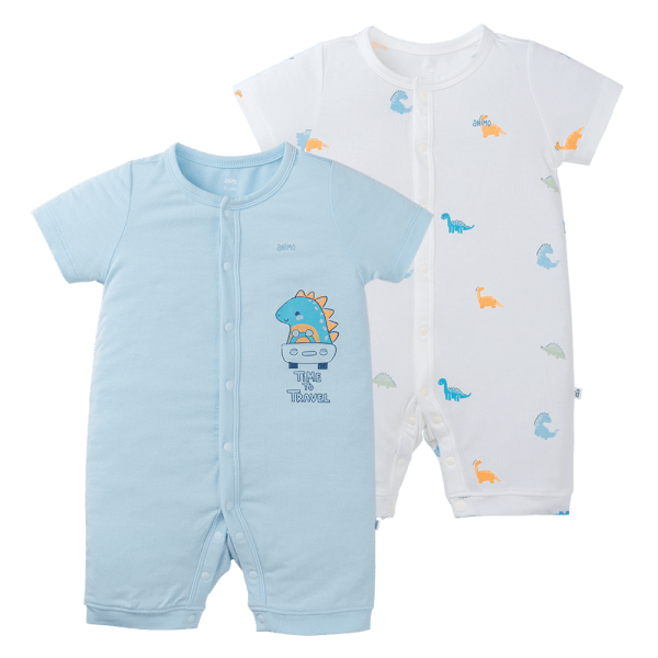 Set 2 Bodysuit modal kháng khuẩn đùi Animo VD0225019 (0-12M,Xanh-trắng,TT06)