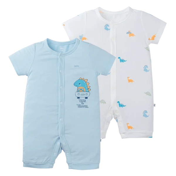 Set 2 Bodysuit modal kháng khuẩn đùi Animo VD0225019 (0-12M,Xanh-trắng,TT06)