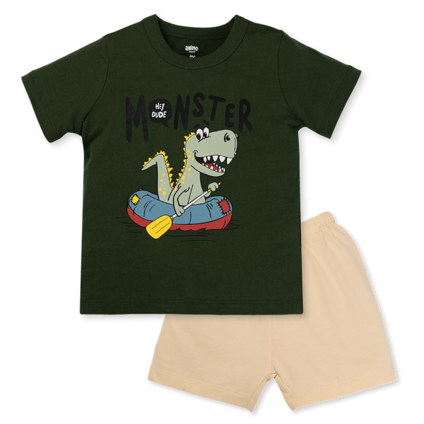 Bộ bé trai ngắn Animo Easy HN0425017 (1-4Y,Lục-kem,DD02)
