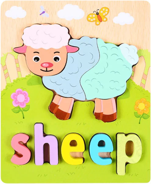 Miếng ghép gỗ hình con vật dễ thương kèm tên tiếng anh RFD638980 C412