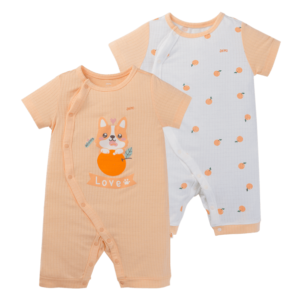 Set 2 bodysuit rayon chống muỗi đùi Animo VD0425035 (0-12M,Cam-trắng,TT06)