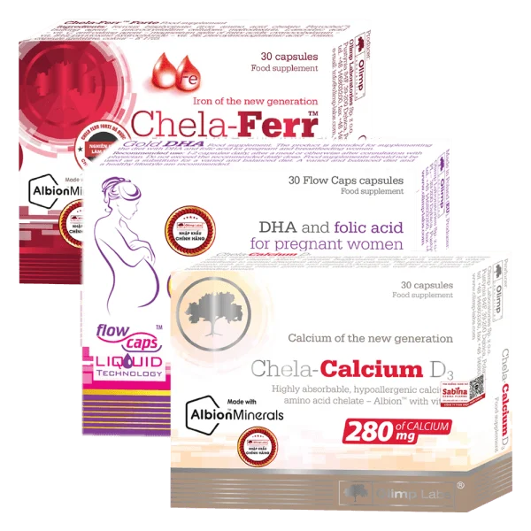 Combo 3 Thực phẩm bảo vệ sức khỏe Chela: Calcium D3 & Ferr Forte & Gold DHA