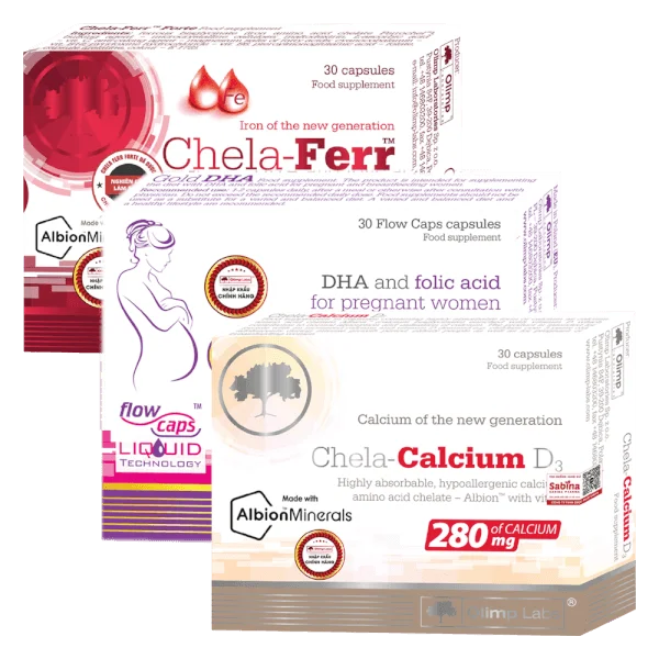 Combo 3 Thực phẩm bảo vệ sức khỏe Chela: Calcium D3 & Ferr Forte & Gold DHA
