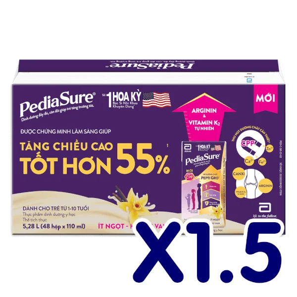 Combo 1,5 Thùng Thực phẩm dinh dưỡng y học cho trẻ 1-10 tuổi: Pediasure hương vani (110ml) (Lốc 4)