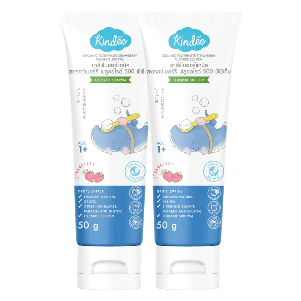 Combo 2 Kem đánh răng hữu cơ hương dâu Kindee  Flouride 500ppm (50g)