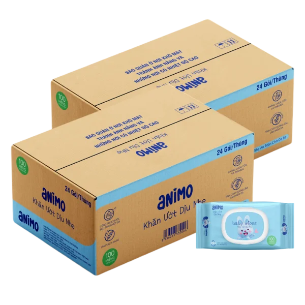 Combo 2 thùng Khăn Ướt Dịu Nhẹ Animo không mùi (100 tờ)