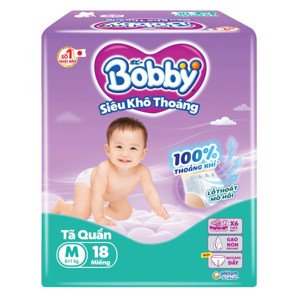QT Bobby_Tã quần Bobby Fresh (M, 6-10kg, 18 miếng)