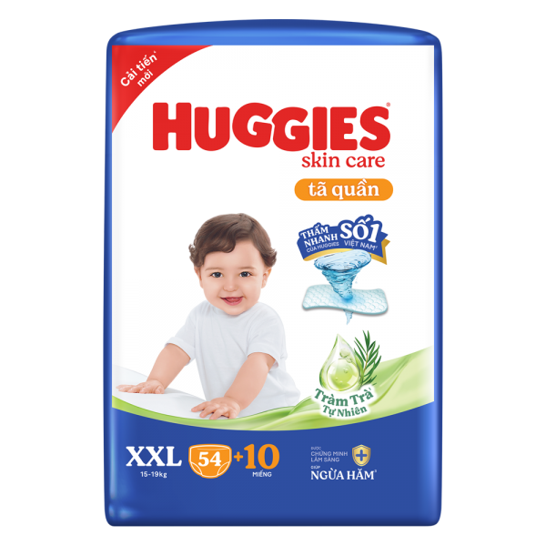 Tã quần Huggies Skincare gói cực đại (XXL, >15kg, 54 miếng) (Giao bao bì ngẫu nhiên)