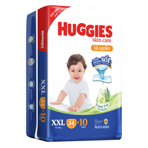 Tã quần Huggies Skincare gói cực đại (XXL, >15kg, 54 miếng) (Giao bao bì ngẫu nhiên)