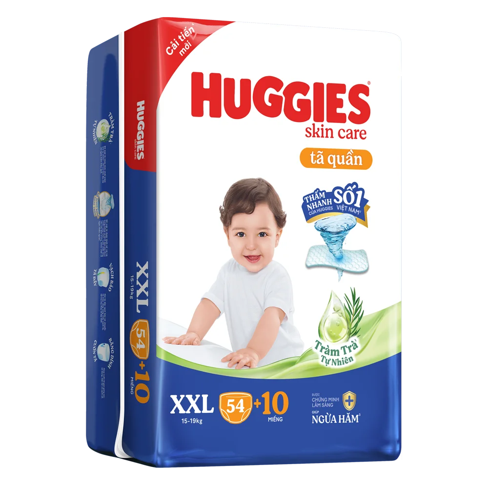 Tã quần Huggies Skincare gói cực đại (XXL, >15kg, 54 miếng) (Giao bao bì ngẫu nhiên)