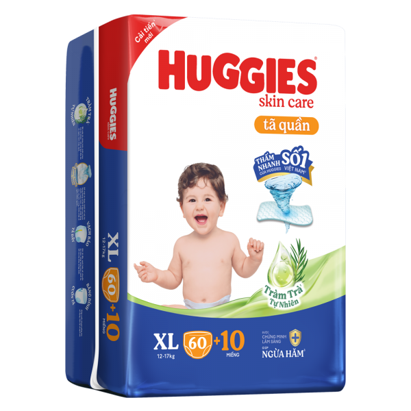 Tã quần Huggies Skincare gói cực đại (XL, 12-17kg, 60 miếng) (giao bao bì ngẫu nhiên)