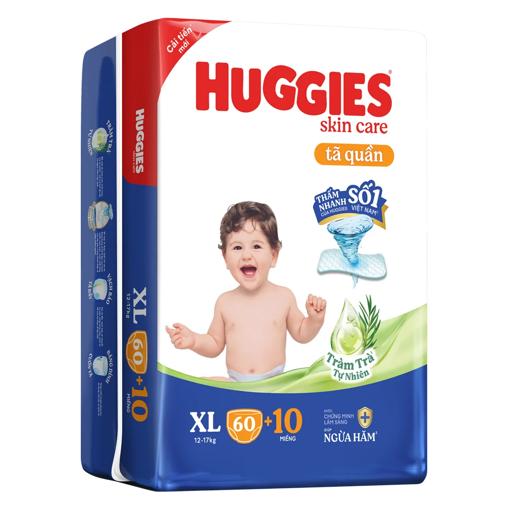 Tã quần Huggies Skincare gói cực đại (XL, 12-17kg, 60 miếng) (giao bao bì ngẫu nhiên)