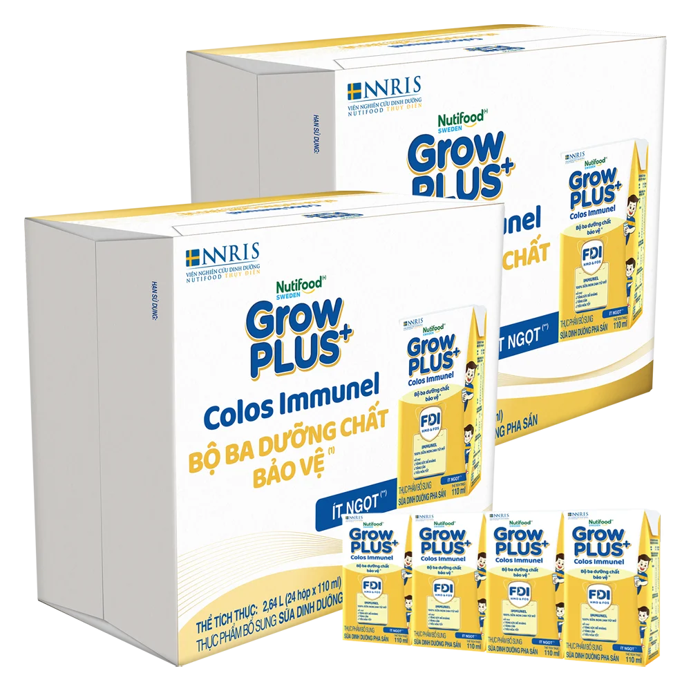2 Thùng Sữa dinh dưỡng pha sẵn GrowPLUS+ Colos Immunel 110ml, lốc 4 hộp (Từ 1 tuổi)
