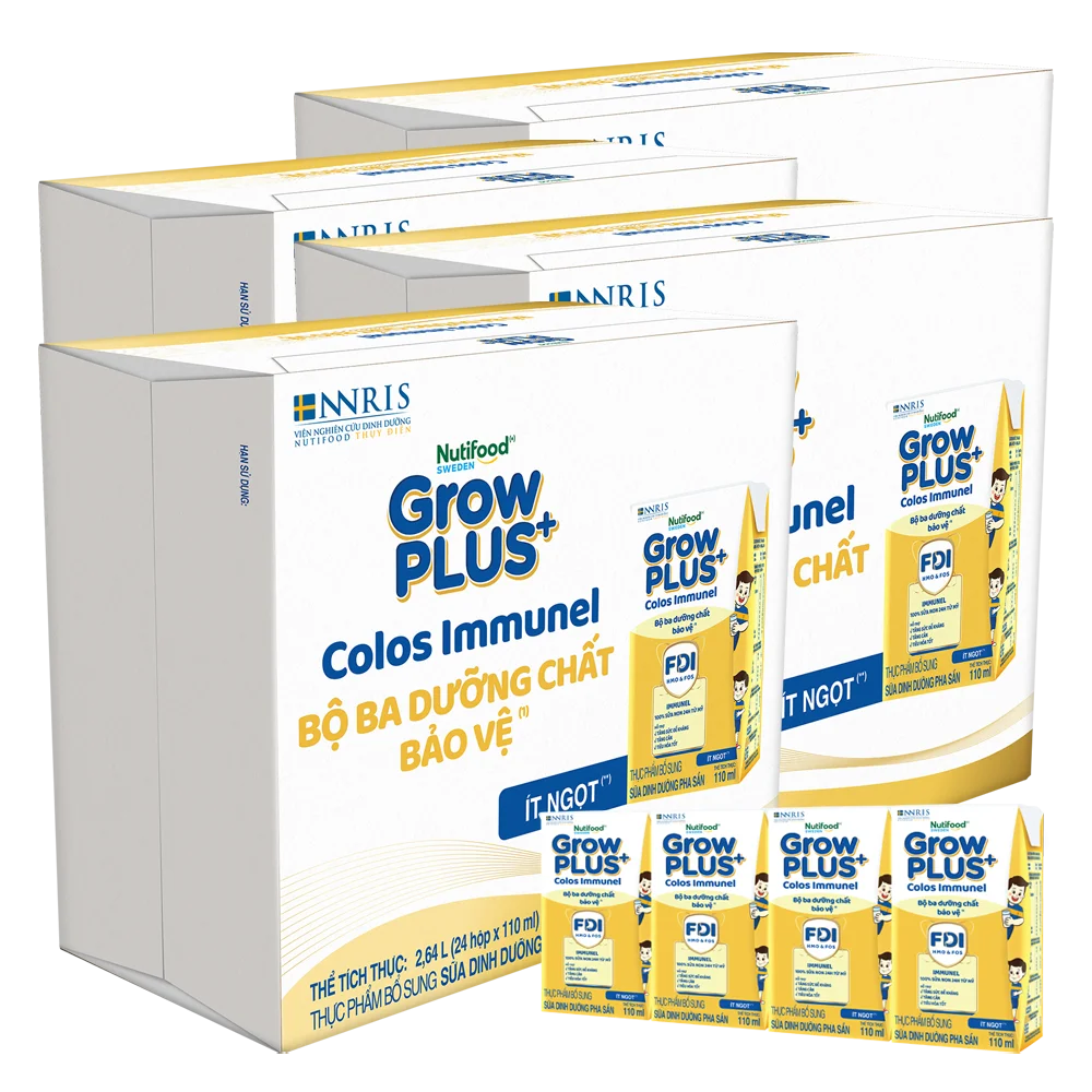 4 Thùng Sữa dinh dưỡng pha sẵn GrowPLUS+ Colos Immunel 110ml, lốc 4 hộp (Từ 1 tuổi)