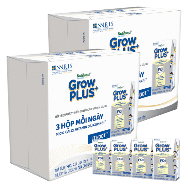 Thùng sữa GrowPLUS+ (Bạc), 4x110ml, 12 lốc (1 thùng 12 lốc hoặc 2 thùng 6 lốc )